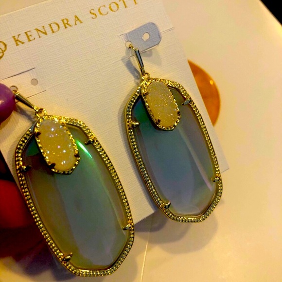 Kendra Scott RARE & RETIRED Darcy Earrings Iridescent & Iridescent Drusy GORG! - Picture 6 of 14